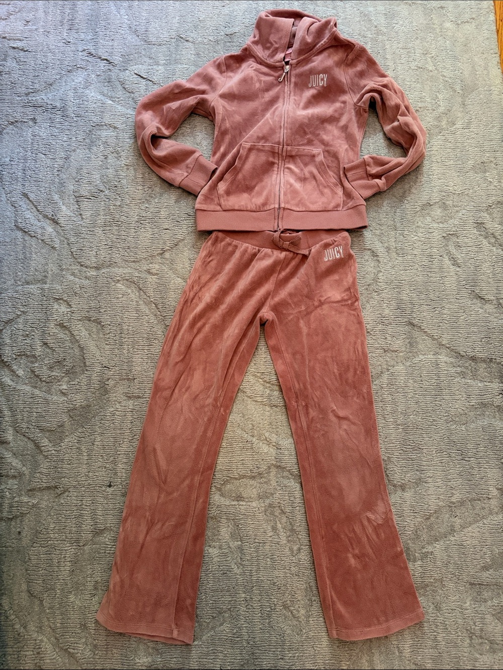Juicy Couture Mauve Velour Zip Jacket & Flared Joggers Set